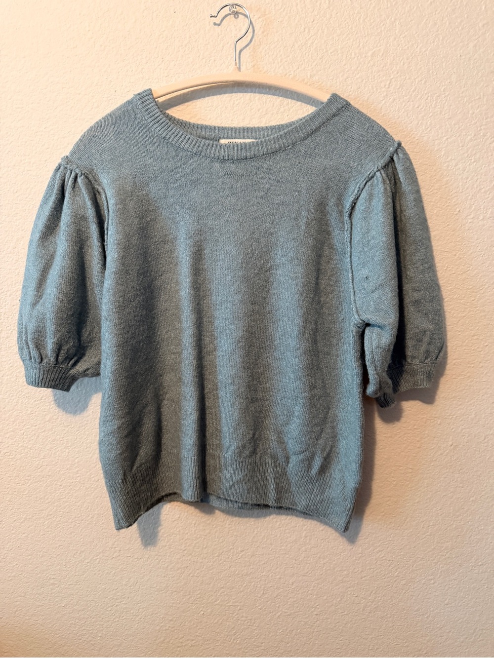 Zenana Outfitters Dusty Blue Puff-Sleeve Crewneck Sweater
